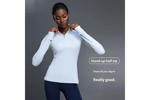 TongJoes Women's Autumn Half-Zip Long-Sleeved Yoga Wear Stand Collar Skinny Fit Breathable Lightweight Fitness Top Front