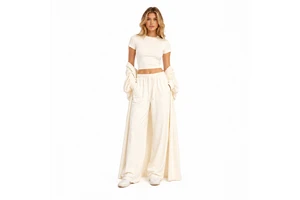 Cozy Knit 3 Piece Lounge Set Women Long Cardigan Ribbed Crop Top And High Waist Wide Leg Pants Set Soft Homewear