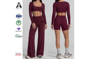 Cross-border Slim-fit Long-sleeve Yoga Wear Solid Naked-feel Running Sports Top Quick-dry Tight-fitting Fitness T-shirt Set