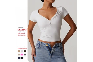 Wholesale Custom Sports Tight Breathable Yoga Short Sleeves Women V-Neck Design Running Sports Fitness Quick Drying T-Shirt Tops