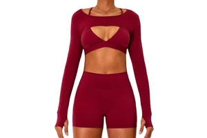 Pilates Sports Bra Long Sleeve Shorts Sportswear Gym Fitness Activewear Workout Women Yoga Top