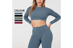 Sexy Back Hollow Breathable Solid Heat-Transfer Printed Yoga Wear Long Sleeve Spandex/Nylon Skinny Fit Square Neck Top