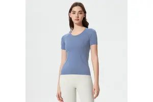 Custom LOGO Seamless Round neck Speed dry Breathable Yoga Suit Running Sport Short Sleeve Women Short Sleeve Top