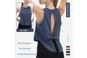 Cross-border New Womens Spandex/Polyester Breathable Tank Top Yoga Wear Hollowed-Out Peplum Sports Blouse Yoga Shirt