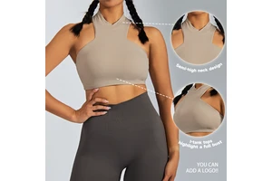 New Custom Cloud Soft Fabric Half High Neck Women Gym Yoga Top Raser Back Sports Bra Top