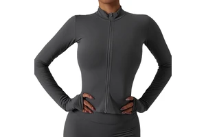 New Arrival Front Zipper Quick Dry Tight Long Sleeve Yoga Top Yoga Wear With Thumb Hole