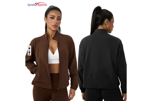 Women's Autumn and Winter Breathable Fleece Yoga Suit Coat Loose Stand Collar Zipper Top Warm Outdoor Women's Zipper Jackets