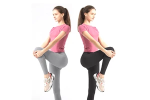 Hot Pink Short Sleeve Shrink Waist T-Shirts Crop Tops for Woman , Crew Neck Yoga Fitness Wear Tight Slim Fitted Tee Shirt