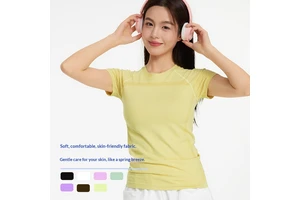 Lulu Women's Striped 100% Nylon Sports Quick-Drying Yoga Fitness Running Seamless Short Sleeve T-Shirt