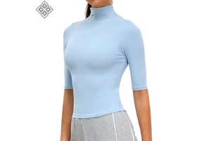 New Arrival Women High Neck Half Sleeve Yoga Tops Nude Feel Quick Dry Slim Fit Stretch Sports T Shirt Running Fitness Clothes