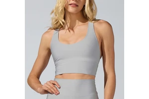 Custom Logo Grey Cross Back Yoga Bra Top Plus Size XL Fitness Sports Wear Quick Dry & Breathable Shockproof Women's Gym Workout