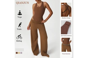 Wholesale Plus Size Yoga Sets Sexy Seamless Sleeveless V-Neck Bodysuit Loose Yoga Pants Sports Casual Workout Clothes Gym Sets
