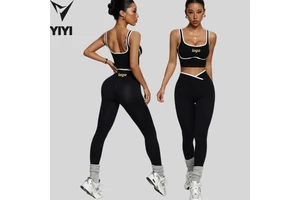 High Quality Women Yoga Clothes Two Pieces Sets Contrasting Color Slim Hit Gym Running Workout Fitness Wear Suits Custom Logo
