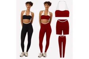 Breathable Sleeveless 3 PCS Active Wear Set Contrast Color High Elastic Backless Halter Fitness Yoga Wear Suit For Ladies