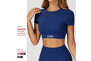 High Quality Nude Crew Neck Yoga Top Custom Tight Shock-Resistant Short-Sleeved Sportswear Women Running Fitness Yoga T-Shirt