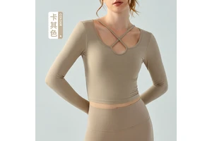 Spring and Autumn Cross Back Yoga Wear Long Sleeve Gym Top Running Quick Dry Sportswear With Chest Pad Sexy Tight Fit