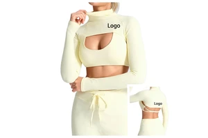 Fashionable Women's Long-Sleeve T-Shirt High Neck Breathable Spandex/Nylon High Stretch Outdoor Workout Running Yoga Fitness Top
