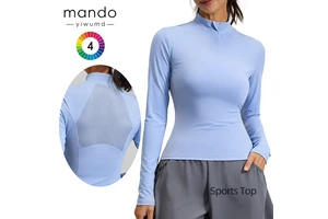 Women's Half Zip Stand Collar Back Mesh Breathable Sports Top Quick Dry Long Sleeve Workout Top