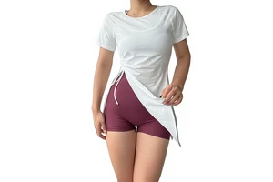 Loose Women's Blouse Sports Top Lightweight Breathable Yoga Wear Running Training Nine Quarter Sleeve Hip Covering T-shirt