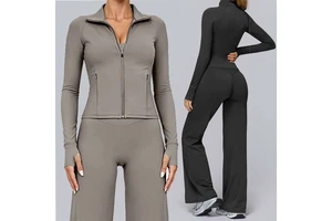 Lady Long Sleeve Full Zipper Breathable Quick Dry Tight Fitness Running Yoga Tops Workout Sports Tank Top Women Slim Fit