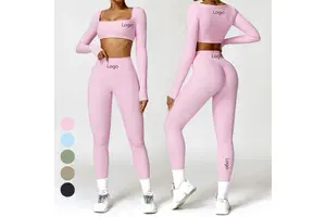 Wholesale Yoga Skinny Tracksuit Women Streetwear Square Collar Breathable Summer Full Sleeve Elastic Waist Fleece Gym Suit