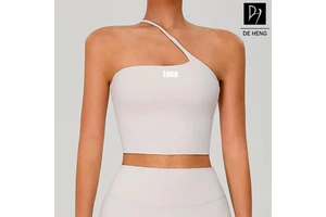 2025 Custom New Active Workout Sports Wear Women Nude Feeling Asymmetric Shoulder Fitness Yoga Top For Women