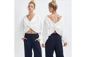 New Design Gym Free Size Two Ways Wear Yoga Crop Top Long Sleeve V Shape Backless Sexy Shirts Sunproof Top for Women