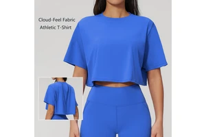 Women Short Sleeve Cropped Yoga T Shirt Loose Crew Neck for Running Workout and Outdoor Sports