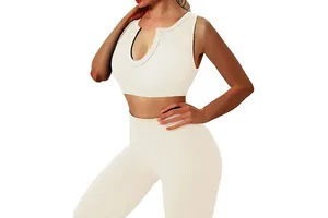Latest Arrival High Quality Women Yoga Set Solid Spandex/Polyester Breathable Lightweight Quick Dry Eco-Friendly 2 Piece Front