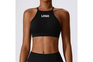 High Neck Women Workout Backless Yoga Bra Padded Halter Cross Crop Top Full Coverage Sports Bra