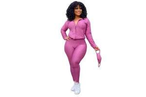 Girls Plus Size Sexy Yoga Set 2021 Stand Collar Zipper Sweater Long Sleeves Tight Yoga Casual Sports Suit Eco-Friendly Quick Dry