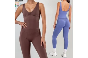 XW-250307 Women Lightweight Workout Clothing Breathable Sleeveless Gym Fitness Sports Top Quick Dry V Neck Halter Yoga Tank Top