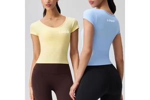 New Short Sleeve Yoga Crop Top Sports Gym Wear Outdoor Walking Training Fitness T-shirt for Women