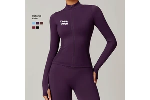 2026 New Women's Seamless Jacket Yoga Long Sleeve Gym Top Sports Suit Quick Drying Zipper Stand Collar Jacket Custom logo