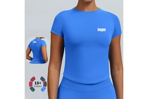 New Custom Gym Running Tanktop Seamless Short Sleeved Tshirt Fitness Sport Bra Yoga Activewear Women Workout Top