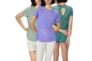 TZ41025 Breathable Sports T-shirt With Hollow Out Design for Women, Round Neck Fitness Short Sleeve Yoga Top