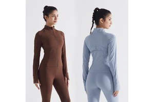 Ribbed Yoga Jacket Women Stand Collar Zip up Top Quick Dry Breathable Fitness Long Sleeve Sports Jacket