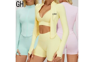 GH Customizable High Quality Women Slim Fit Yoga Clothing Fitness Sports Top Seamless Full Zipper Long Sleeve Yoga Jacket
