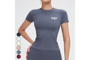 Custom Seamless Yoga Shirts High Quality Softness Women Crew Neck Short Sleeve Gym Blank Tshirts Compression Slim Yoga T Shirts