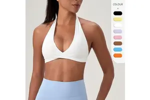 Wholesale Women's Seamless Plus Size Halter V-Neck Sports Bra Cross Front Backless Yoga Crop Top Buttery Soft Breathable Running