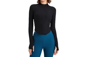 Women's Shaping Yoga Top with Long Sleeves Zipper Casual Sports Fitness Top Sexy Knitted Fabric for Summer Run Skin-Friendly