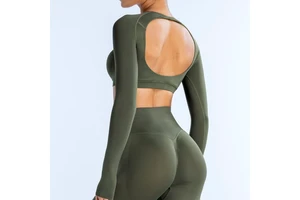 Round-neck Short Top Sportswear Hollowed-out Backless Sports Fitness Yoga Wear Long Sleeves Breathable Fitness Clothes
