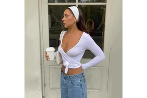 New Arrivals Ballet Wrap Top Tether Deep V-neck Breathable Luxury Elegant Pilates Yoga Wear Corset Crop Tops for Women