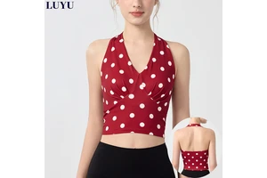 Fashionable Halter Backless Sports Tops V-neck Breathable Quick-drying Bra Tops for Pilates Activewear