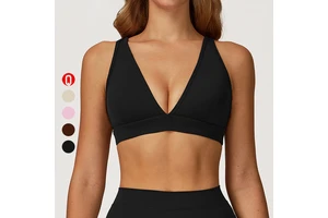 Customized Women's Deep V-neck Fitness Yoga Wear Workout Clothes Crop Top Moisture-Wicking Running Comfortable Gym Sports Bra