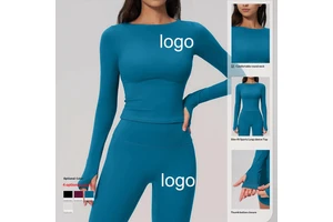 Cross-border Summer Breathable Tight-fitting Creamy Sanding Yoga Suit Long-sleeved Outdoor Sports Running Fitness Women's
