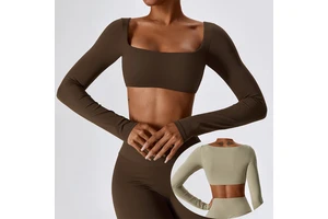 High Quality Women's Solid Style Long Sleeve Crop Top Quick Dry Pullover Running Athletic Shirt for Yoga & Workouts