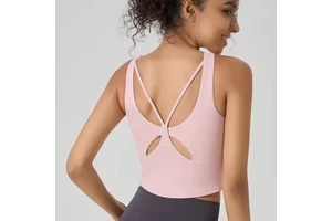 Women's Fashion Back Gym Fitness Vest Four Way Elastic Seamless Fixed Chest Mat Workout Clothes Sports Yoga Top