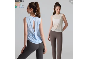 XW-YB521 Breathable Skin Friendly Active Wear Solid Loose Pattern Adult Yoga Sleeveless Transparent Gym Fitness Tops for Women