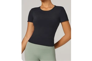 Women's Solid Sports Top Short Sleeved Fitness Yoga T-Shirt Lightweight & Four-Way Stretch Workout Set Plus Size Wholesale